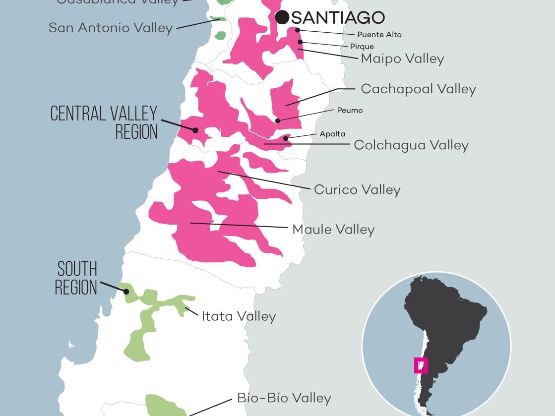 Kort af central valley Chile