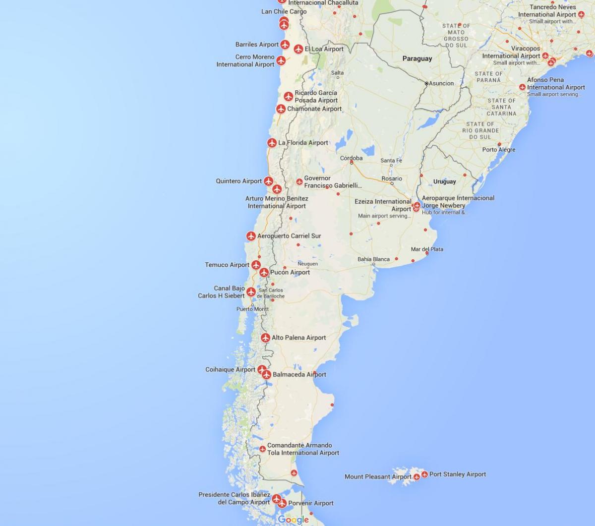 kort af flugvellir í Chile