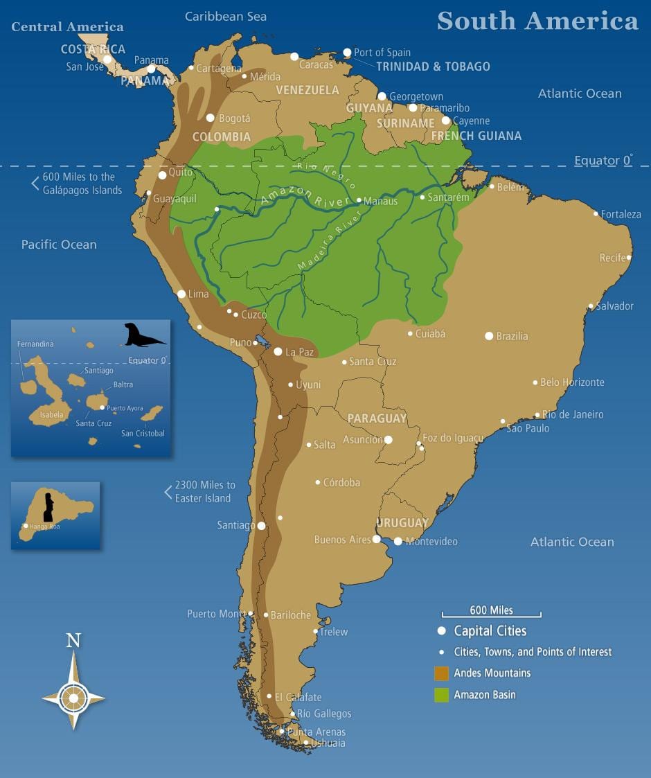 Kort af Chile kinder fjöll