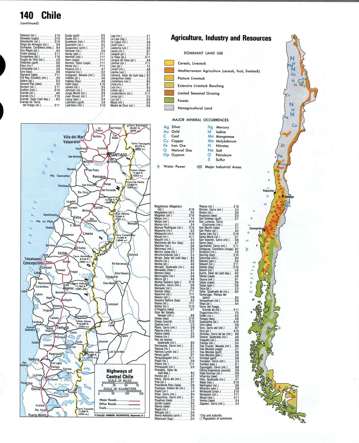 Kort af Chile náttúruauðlindir 