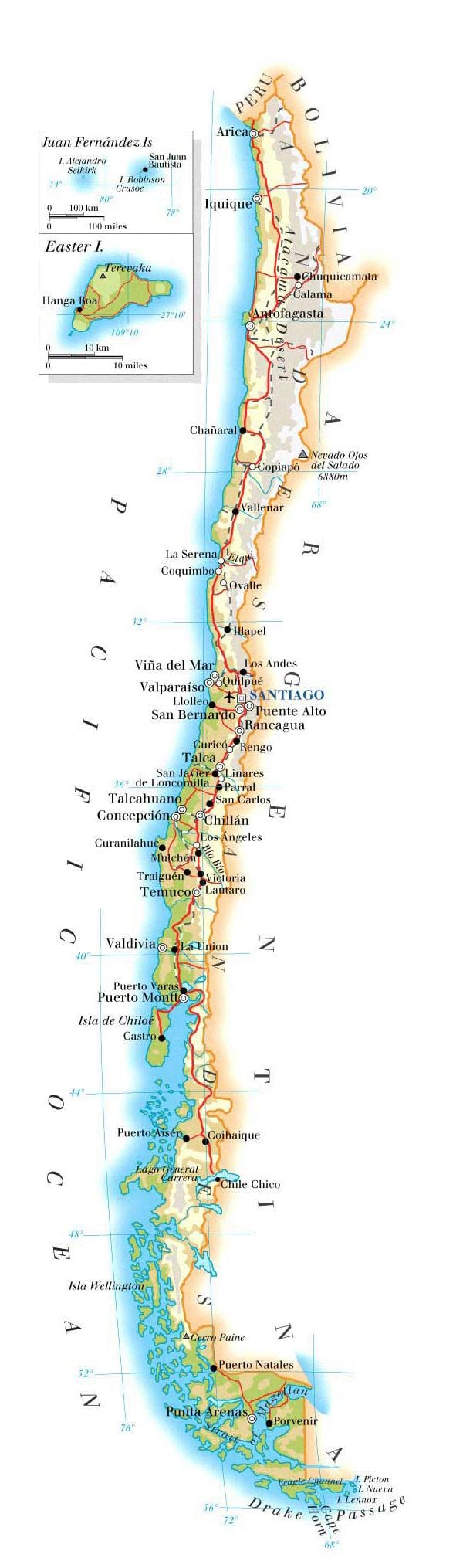 Kort af Chile national garður 