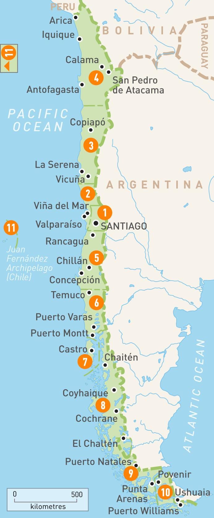 Chile héruðum kort