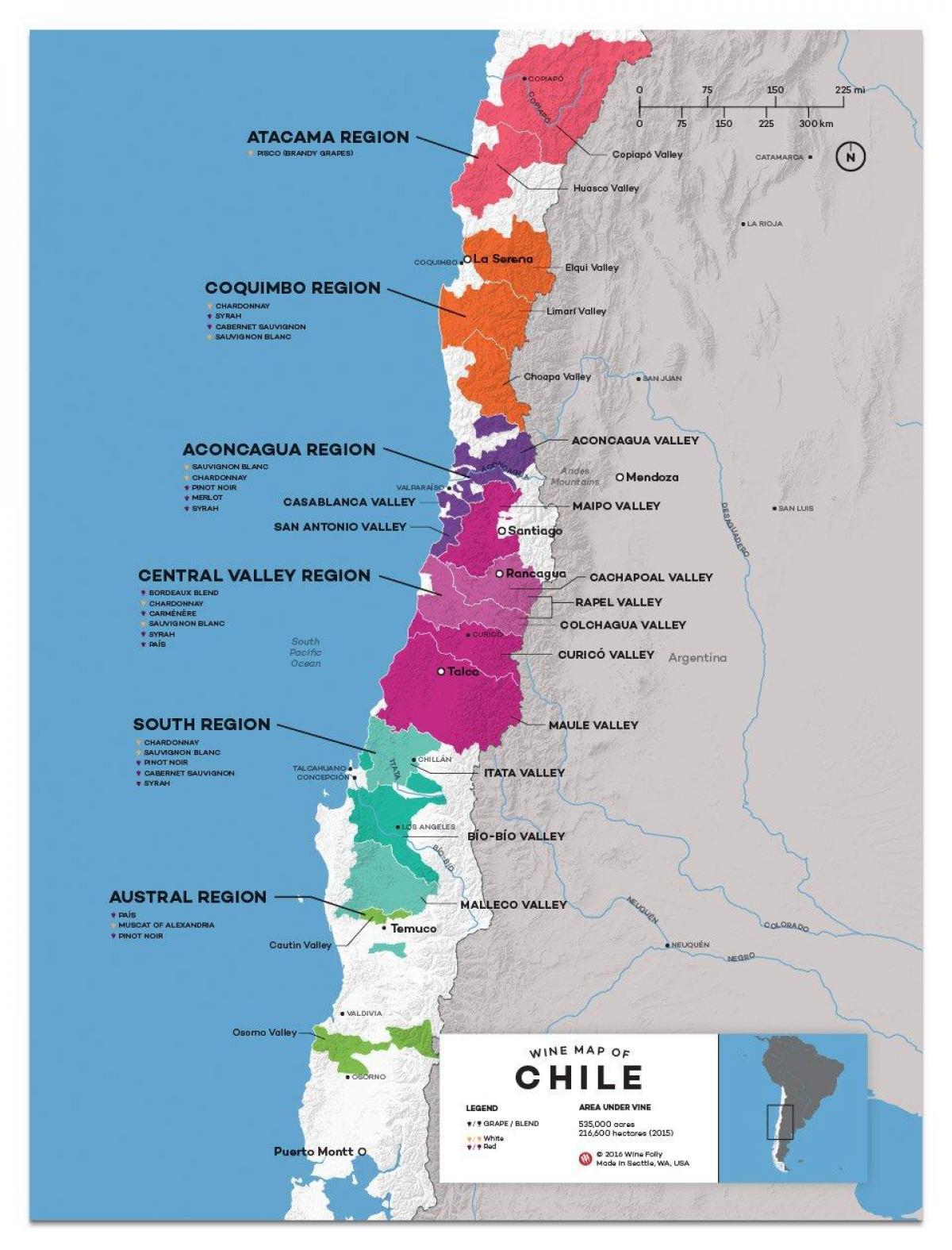 Chile vín land kort