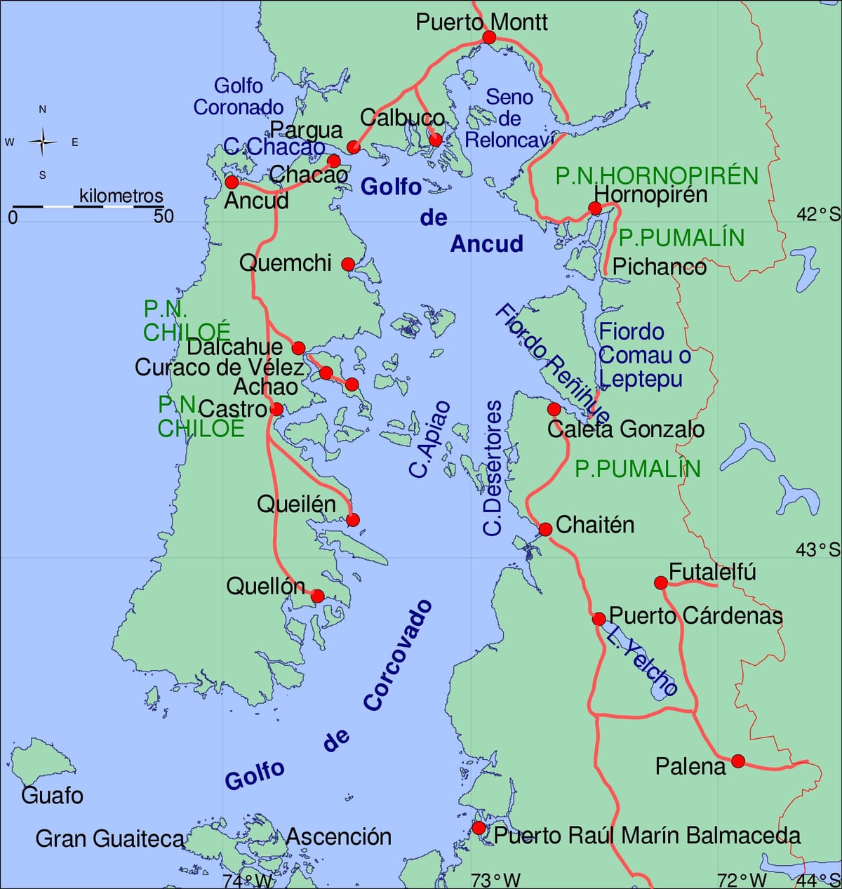 Kort af chiloe Chile