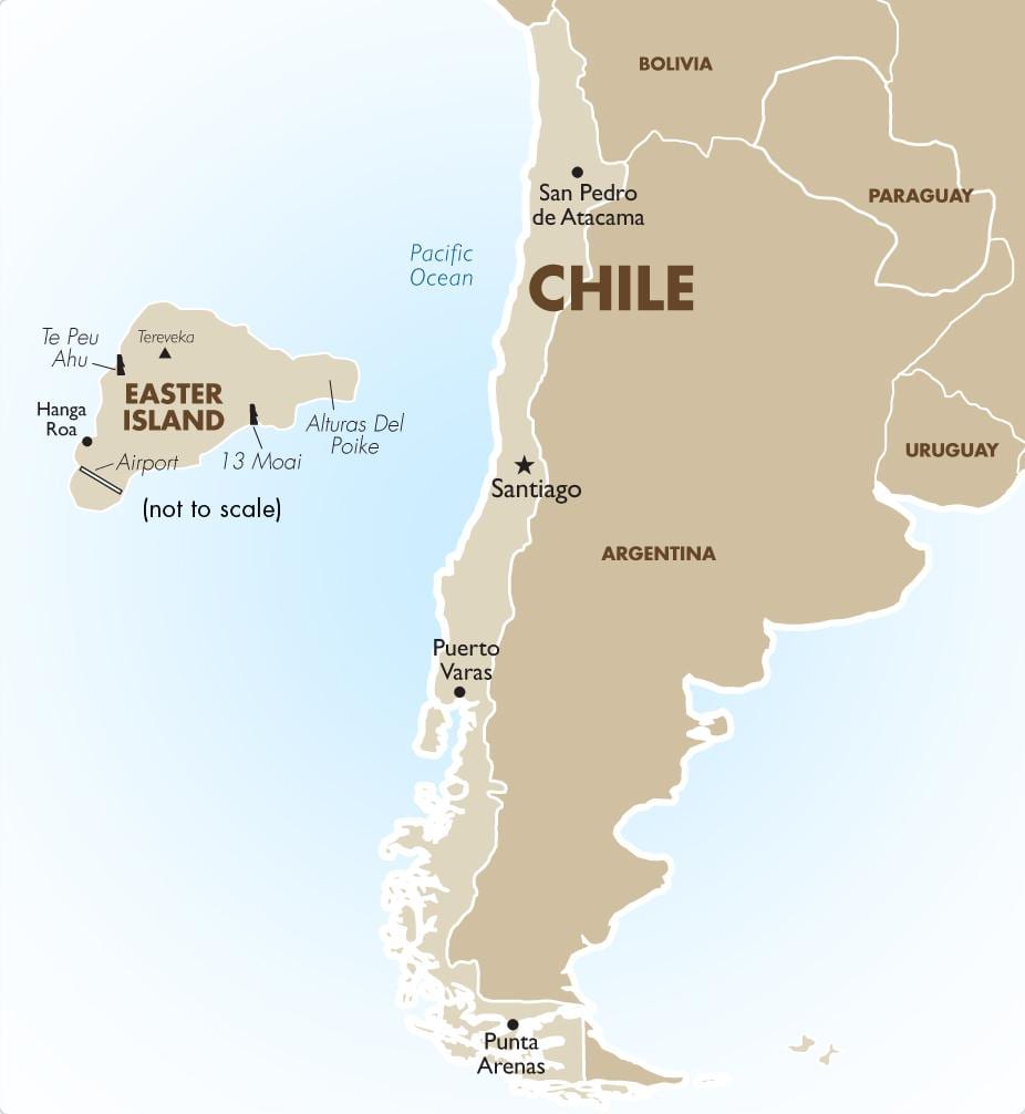 kort af Chile þar á meðal páskaeyja
