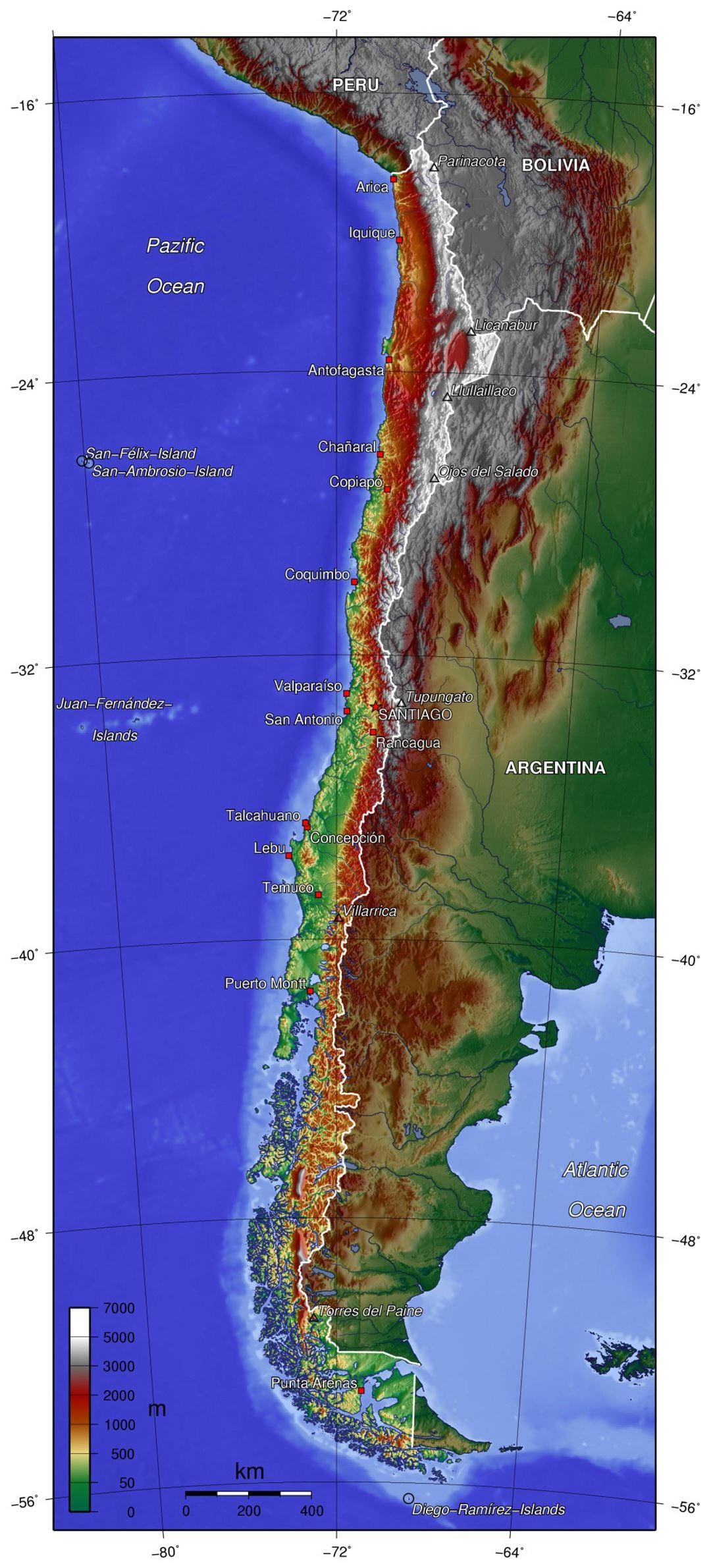 Chile landafræði kort